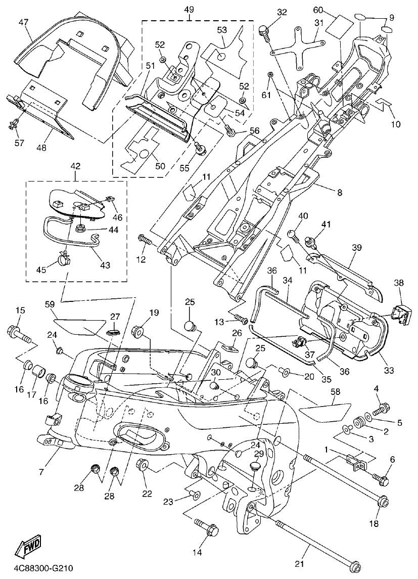 Yamaha R1 2008 FRAME parts diagram